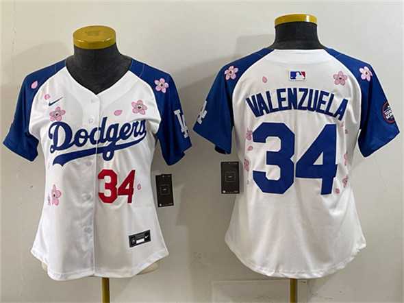 Womens Los Angeles Dodgers #34 Fernando Valenzuela White Royal 2025 Tokyo Series Limited Stitched Jersey->mlb womens jerseys->MLB Jersey